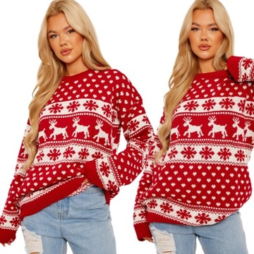 SWETER ŚWIĄTECZNY Z ŚNIEŻYNKAMI CZERWONY -- R M/L