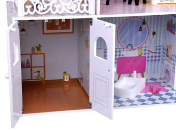 Большой ажурный деревянный дом для кукол + лифт гараж балкон мебель ZA5388