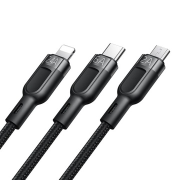 MCDODO USB КАБЕЛЬ 3 В 1 USB-C LIGHTNING MICRO USB БЫСТРАЯ ЗАРЯДКА 6 А 65 Вт 1 М