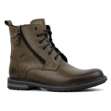 Buty męskie trzewiki WOJSKOWE zimowe skórzane 155KAM zielone 47