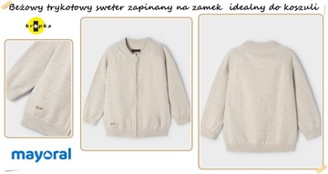 Beżowy trykotowy sweter zapinany na zamek 3362 MAYORAL 134 cm
