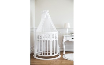 ДЕРЕВЯННАЯ ДЕТСКАЯ КРОВАТЬ, БЕЛАЯ, ОВАЛ 7В1 С МАТРАСОМ WALDIN