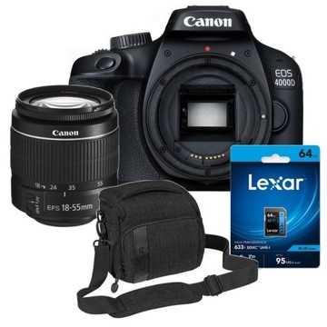APARAT CANON 4000D + 18-55 DC III + TORBA PEDEA L CZARNA + 64GB LEXAR