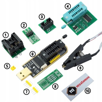 Programator EEPROM i Flash USB CH341A SOIC8 SOP8 SOP16 ZIF-16 + klips