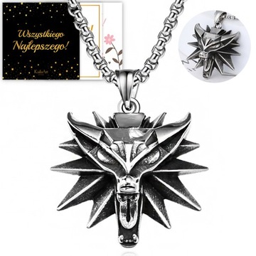 MEDALION WIEDŹMIN WILK WITCHER SZKOŁA WISIOREK WOLF STAL SZLACHETNA AMULET
