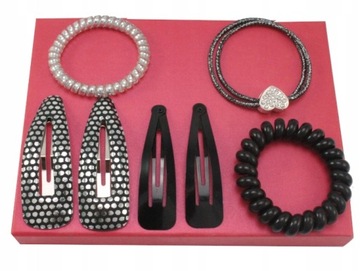 ZESTAW OZDÓB DO WŁOSÓW BLACK SILVER 7 SZTUK