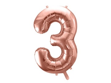 Balon foliowy Cyfra trzy 86cm, Różowe złoto