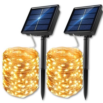 2x LAMPA SOLARNA OGRODOWA 100 LED ŁAŃCUCH DRUCIK 1200CM 12M