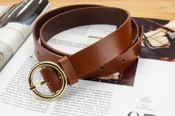 РЕМЕНЬ ЖЕНСКИЙ, Натуральная кожа, КОРИЧНЕВЫЙ, ЗОЛОТАЯ ПРЯЖКА