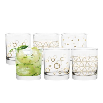 KOMPLET SZKLANEK Do Wody i Napojów NISKIE 6x260 ml MIX Złote Zdobienie