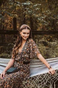 Коричнево-бежевая повязка для волос, узел тюрбана