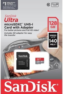 Быстрая SD-карта SanDisk micro SDXC 140 МБ/с емкостью 128 ГБ