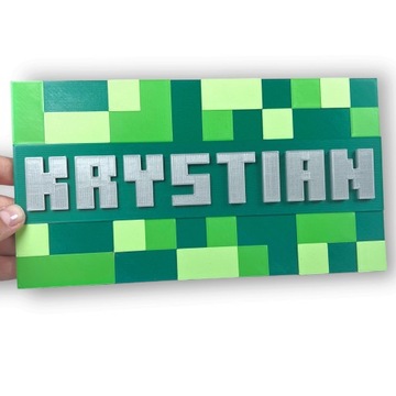 KAJAWIS Naklejki na ścianę 3D z IMIENIEM w stylu MINECRAFT tablica imię EKO