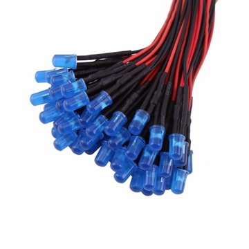 10x Dioda LED 5mm, 12V, BLUE matowa, przewód 20 cm