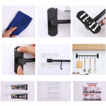 Wieszak przybory kuchenny reling uchwyt stal 8 hak