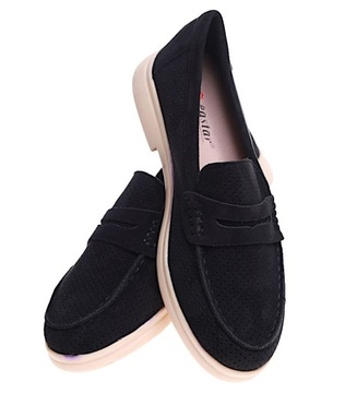 Wsuwane czarne półbuty mokasyny lordsy loafersy damskie buty 16048 37