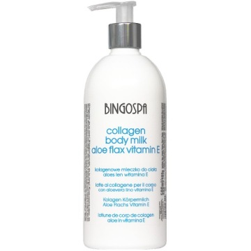 KOLAGENOWE MLECZKO DO CIAŁA ALOES LEN WITAMINA E 500 ml BINGOSPA