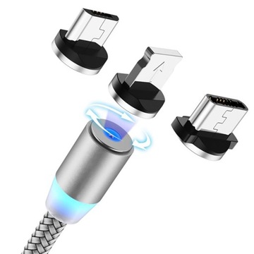 МАГНИТНЫЙ КАБЕЛЬ 3в1 ДЛЯ IPHONE LIGHTNING ANDROID MICRO USB TYPE-C ДЫШАЩИЙ 1м