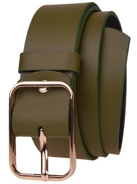 SKÓRZANY Pasek damski 4cm KHAKI złota klamra