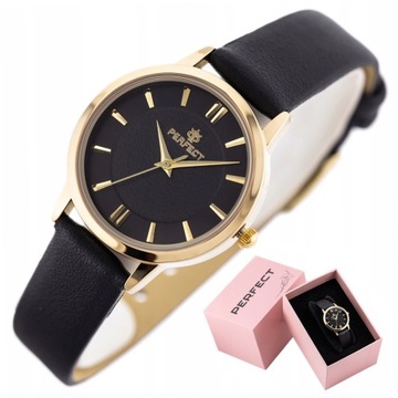 ZEGAREK DAMSKI PERFECT E349 czarny skórzany + BOX