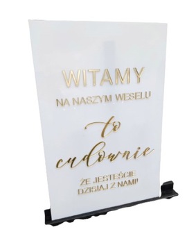 Tablica powitalna glamour plexi wesele złote napisy lustrzane elegancka