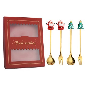 4pcs Christmas Spoon Fork Cutlery Set Christmas Gift Elk Christmas Tree