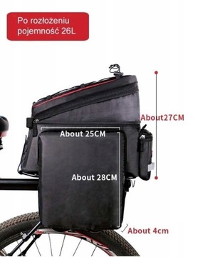 SAKWA ROWEROWA NA BAGAŻNIK TORBA NA BAGAŻNIK ROWEROWY WODOODPORNA 26L