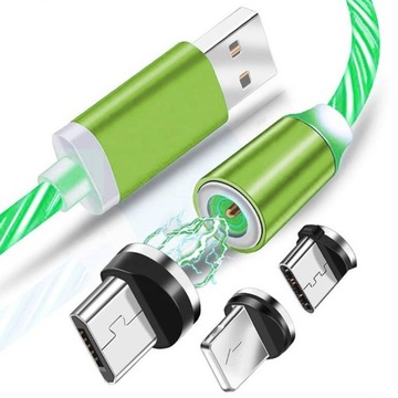 KABEL MAGNETYCZNY 1M MICRO TYP-C IPHONE ŚWIECĄCY