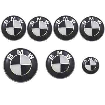 7 pcs BMW Logo Koła Bagażnika Maski 82+74+4x56mm