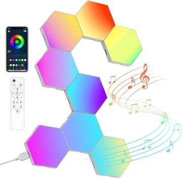 10x ШЕСТИГРАННАЯ RGB ИГРОВАЯ НАСТЕННАЯ ЛАМПА МОДУЛЬНАЯ СИНХРОНИЗАЦИЯ МУЗЫКИ