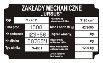 Tabliczka znamionowa ciągnik URSUS 4011 wybita