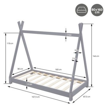 Кровать Типи с рейками 80х160 см Светло-Серый Дерево