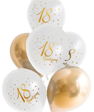 Balony białe złote nadruk 18 Urodziny Osiemnastka