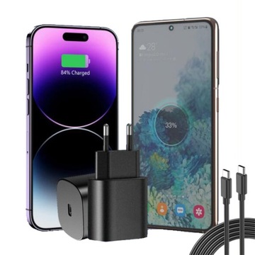 SZYBKA ŁADOWARKA SIECIOWA ZASILANIE PD 25W + 2M KABEL USB-C-USB-C PD TYP-C
