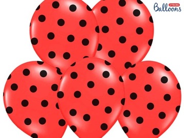 Balony czerwone czarne kropki Biedronka 6 szt