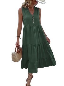 JIM & NORA Casual Summer Midi Dress Women Sleevele