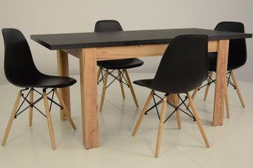 Раздвижной стол до 160 см. ЛАМИНАТ и 4 черных стула.