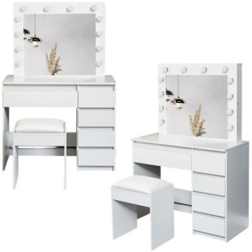 БЕЛЫЙ КОСМЕТИЧЕСКИЙ СТОЛИК С ЗЕРКАЛОМ И ТАБУРОМ 12 СВЕТОДИОДНЫХ ЛАМПОЧЕК REHA M
