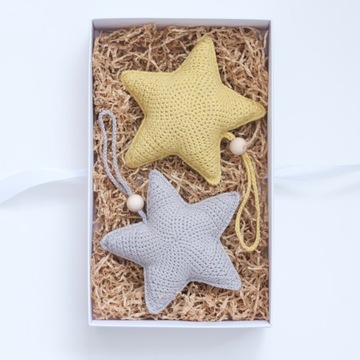 Gwiazdki Szydełkowe Na Choinkę, Dekoracja Pokoju, Prezent Baby Shower 2szt
