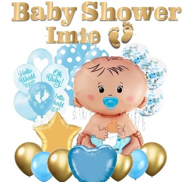 BALONY zestaw BABY SHOWER BOY NARODZINY ROCZEK XL