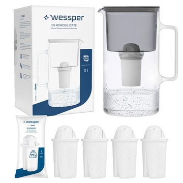 DZBANEK SZKLANY WESSPER D2 BOROSILICATE 3l + 5x Filtr Wessper aquaclassic
