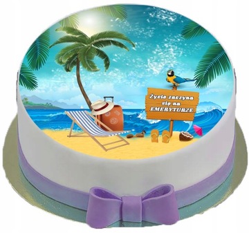 OPŁATEK NA TORT EMERYTURA plaża piasek na urodziny