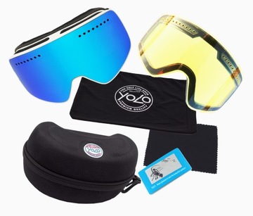 GOGLE NARCIARSKIE POLARYZACYJNE YOLO ZESTAW HIT 2 SZYBY NIEBIESKIE ANTI FOG