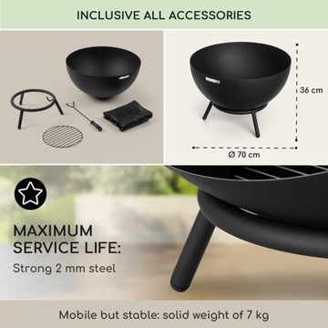 САДОВАЯ ПЕЧЬ СЕРДЦЕ Ø60СМ РЕШЕТКА СТАЛЬНАЯ КРЫШКА ПОКЕР ЧЕРНАЯ