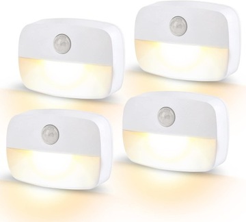 LAMPKA NOCNA LED CZUJNIK RUCHU NA ŚCIANĘ SAMOPRZYLEPNA 3 TRYBY ZESTAW 4 SZT