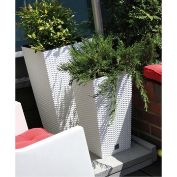 БОЛЬШОЙ УЛИЧНЫЙ ЦВЕТОЧНЫЙ ГОРШОК ИЗ РОТЕГА, БЕЛЫЙ С КРЫШКОЙ ДЛЯ ТЕРРАСЫ