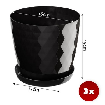 Порт -цветочный горшок с цветом 16 см с базовым черным пластиком 3 ПК