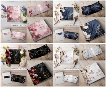 Свадебные приглашения с мраморными цветами + конверт