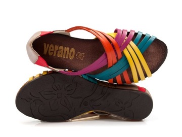 Kolorowe sandały damskie Verano skórzane wsuwane rzymianki gladiatorki