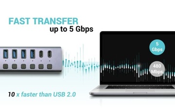 Концентратор USB 3.0/USB-C, 9 портов LAN + адаптер питания